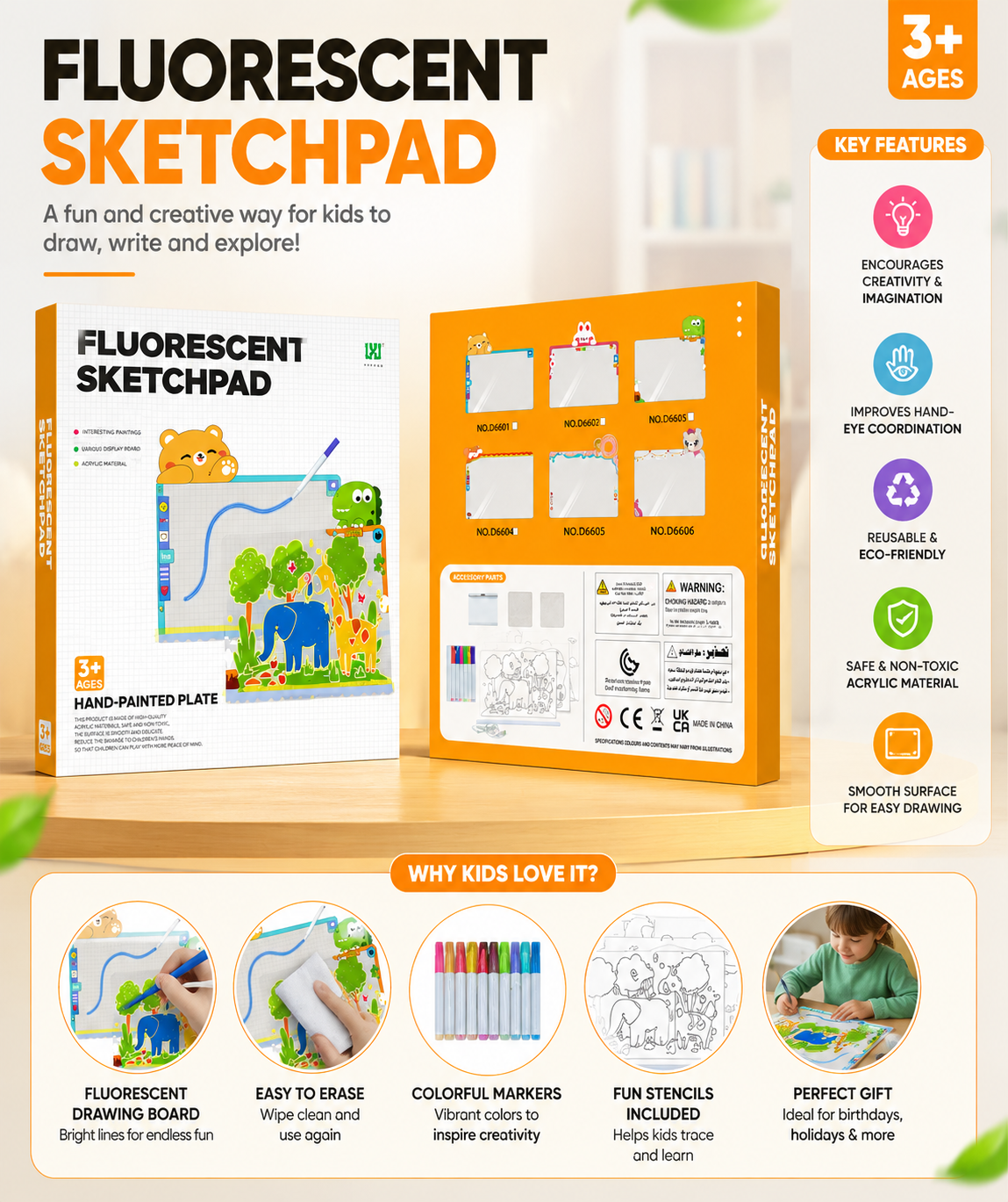 Fluorescent LED Sketchpad for Kids – Draw, Glow & Display!