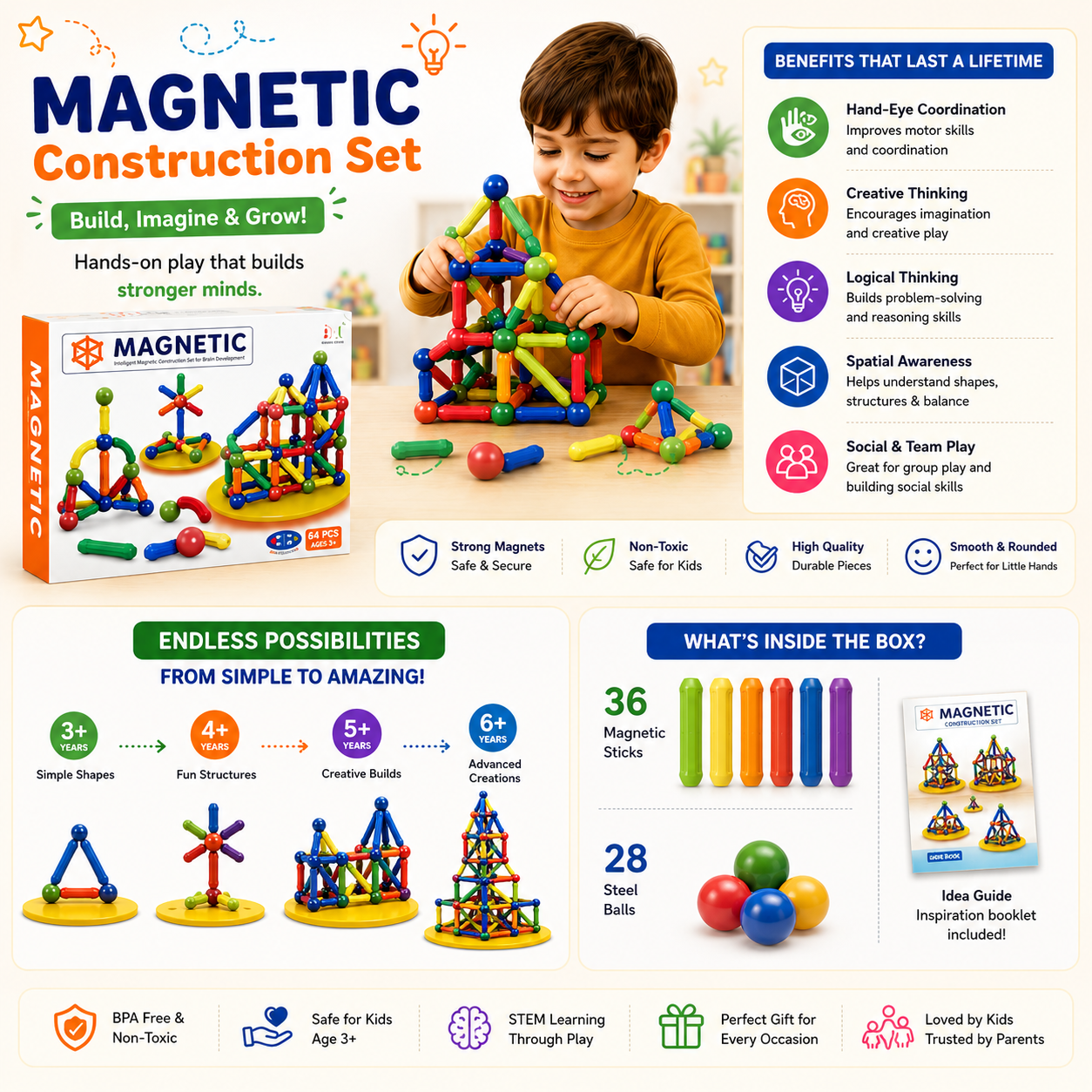 Magnetic Building Blocks Set – Spark Creativity & Early Engineering Fun!