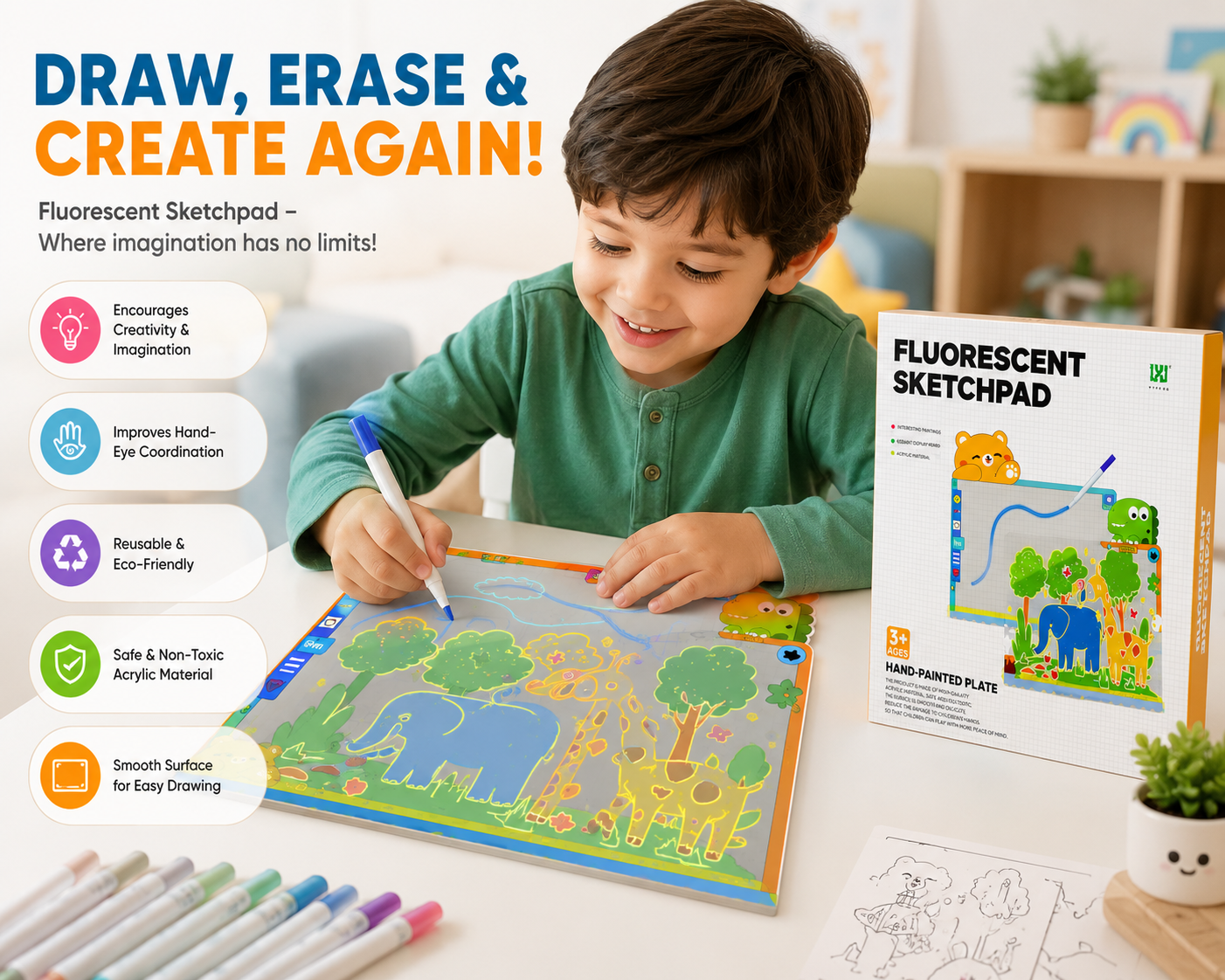 Fluorescent LED Sketchpad for Kids – Draw, Glow & Display!
